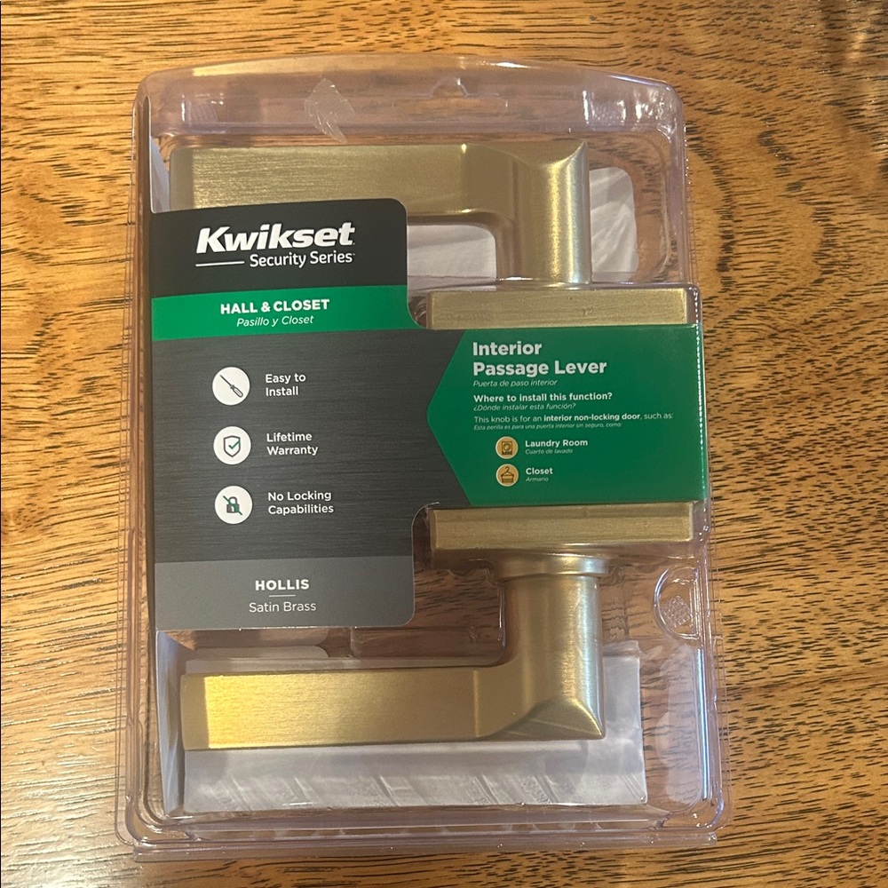 KWIKSET | Security Series Hollis Satin Brass Interior Passage Lever Hall Closet